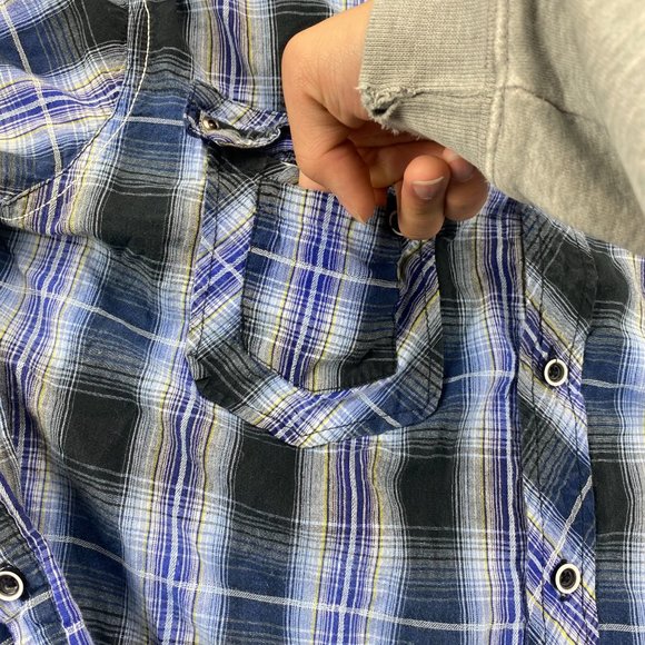 Burnside Shirt Men Medium M Blue Black Purple Plaid Button Up Casual Logo Surfer - Picture 5 of 10